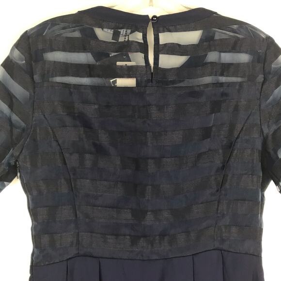 Anthropologie Elliatt Dutchess Dress Short Sleeve Sheer Stripes Pleated Navy S - Picture 6 of 11